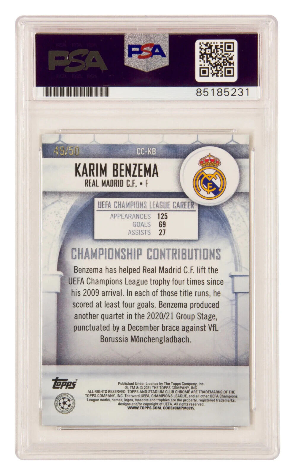 Karim Benzema Signed 2021 Topps Stadium Club Chrome Gold /50 – PSA 10 Autograph